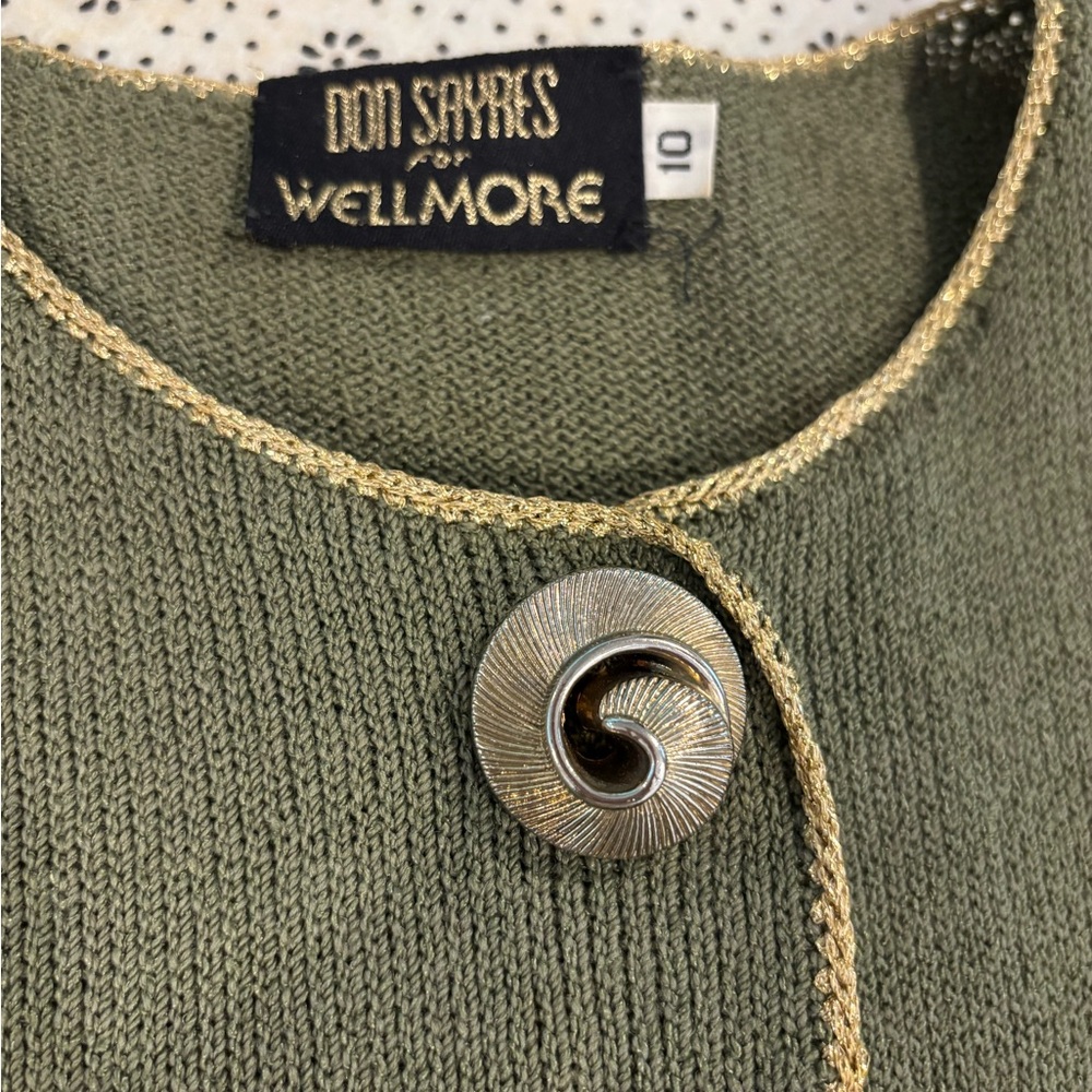 Vintage 80’s Don Sayres for Wellmore. Olive Green Wool Rayon Knit Dress Size 10 - Picture 7 of 9